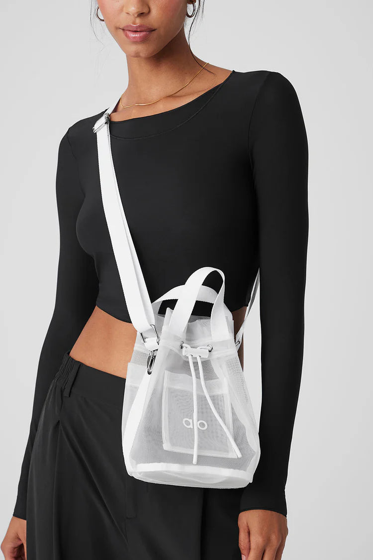 Sheer Crossbody Bucket Bag - Black