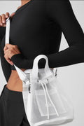 Sheer Crossbody Bucket Bag - White