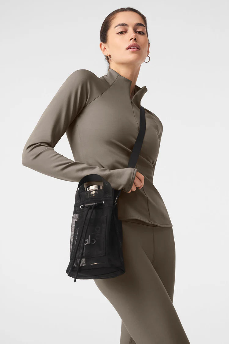 Sheer Crossbody Bucket Bag - Black